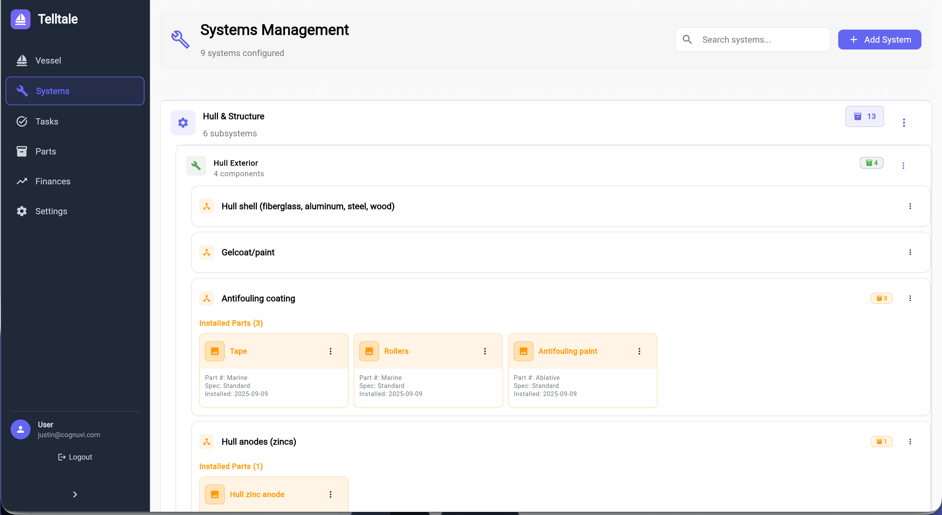 Telltale web app — Systems Management view